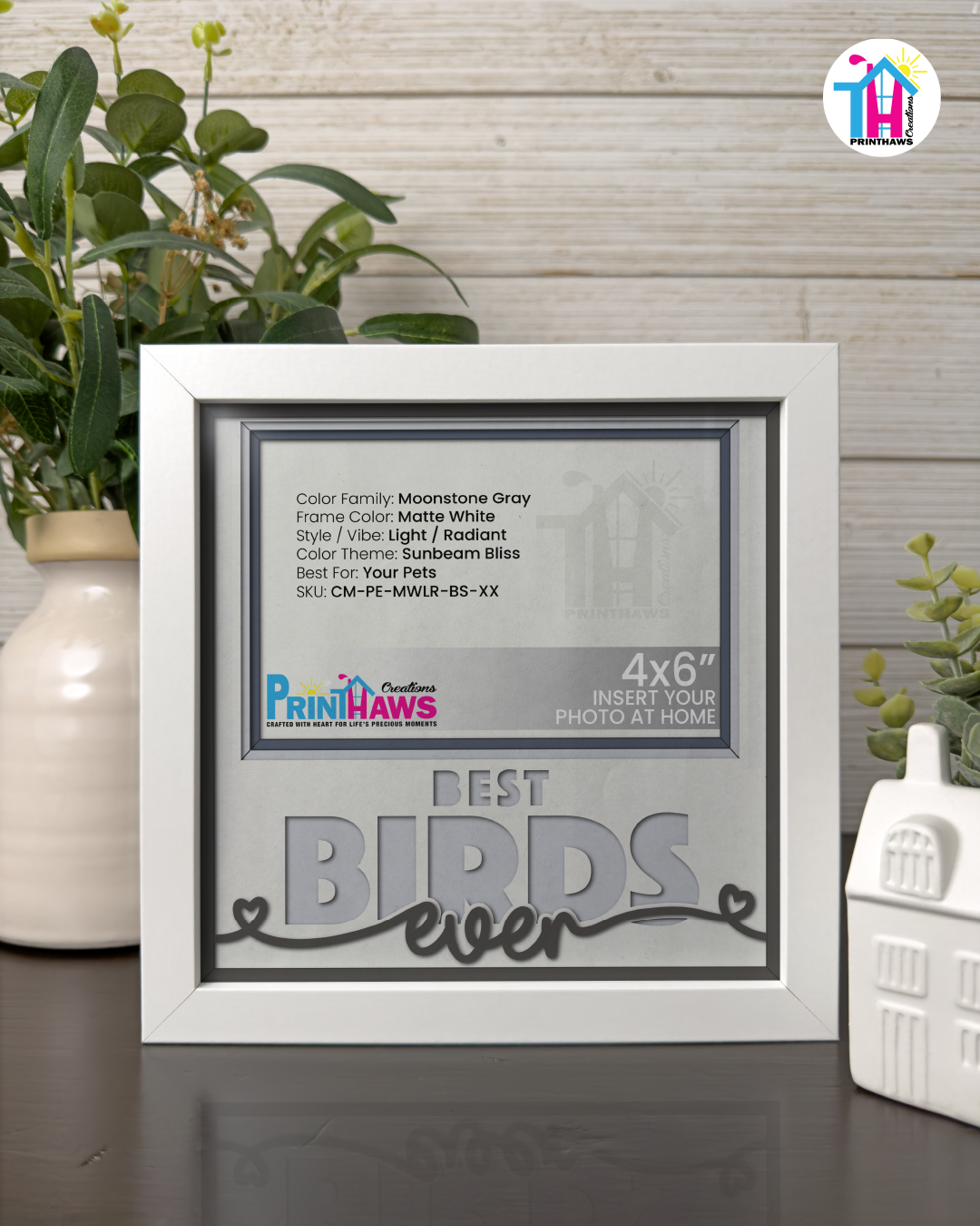 Best Birds Ever - Crafted Memoirs Photo Frame By Printhaws Creations, Matte White Frame In Moonstone Gray, Sunbeam Bliss Theme (Light, Radiant), 8x8 Frame Holds (4R) Photo -  For Your Pets