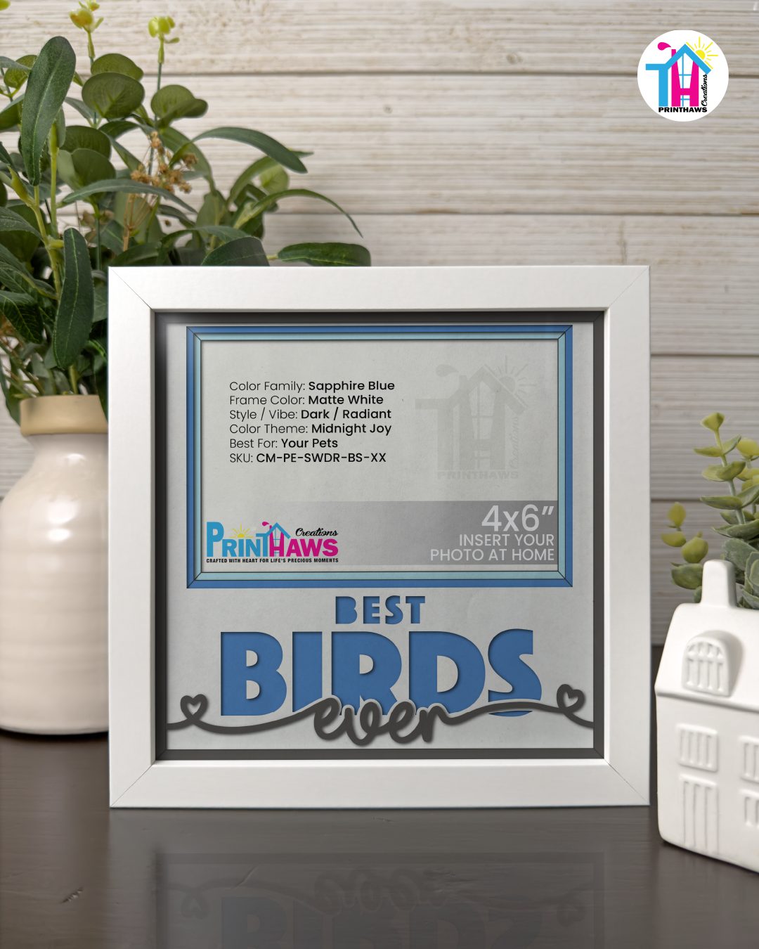 Best Birds Ever - Crafted Memoirs Photo Frame By Printhaws Creations, Matte White Frame In Sapphire Blue, Midnight Joy Theme (Dark, Radiant), 8x8 Frame Holds (4R) Photo -  For Your Pets