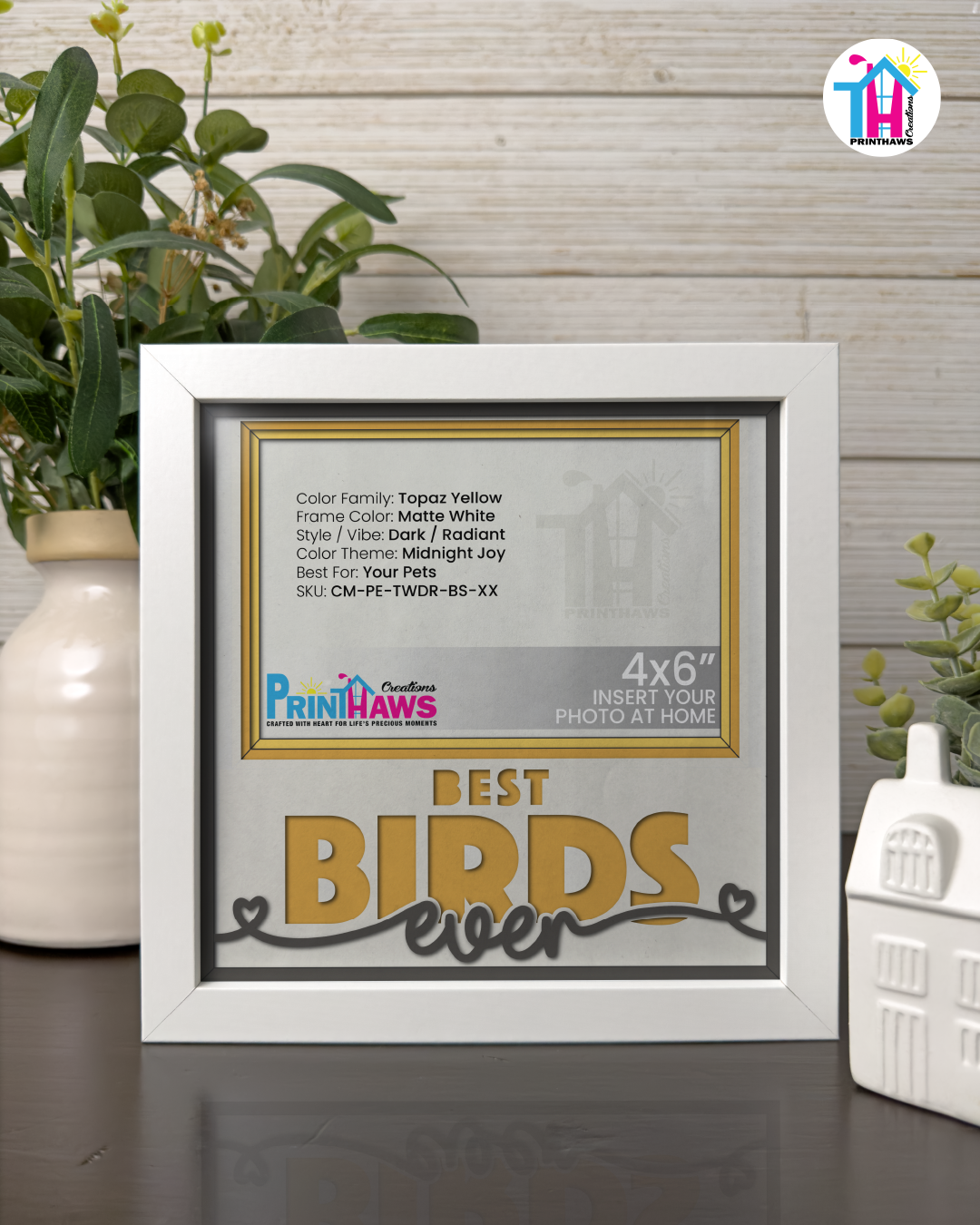 Best Birds Ever - Crafted Memoirs Photo Frame By Printhaws Creations, Matte White Frame In Topaz Yellow, Midnight Joy Theme (Dark, Radiant), 8x8 Frame Holds (4R) Photo -  For Your Pets