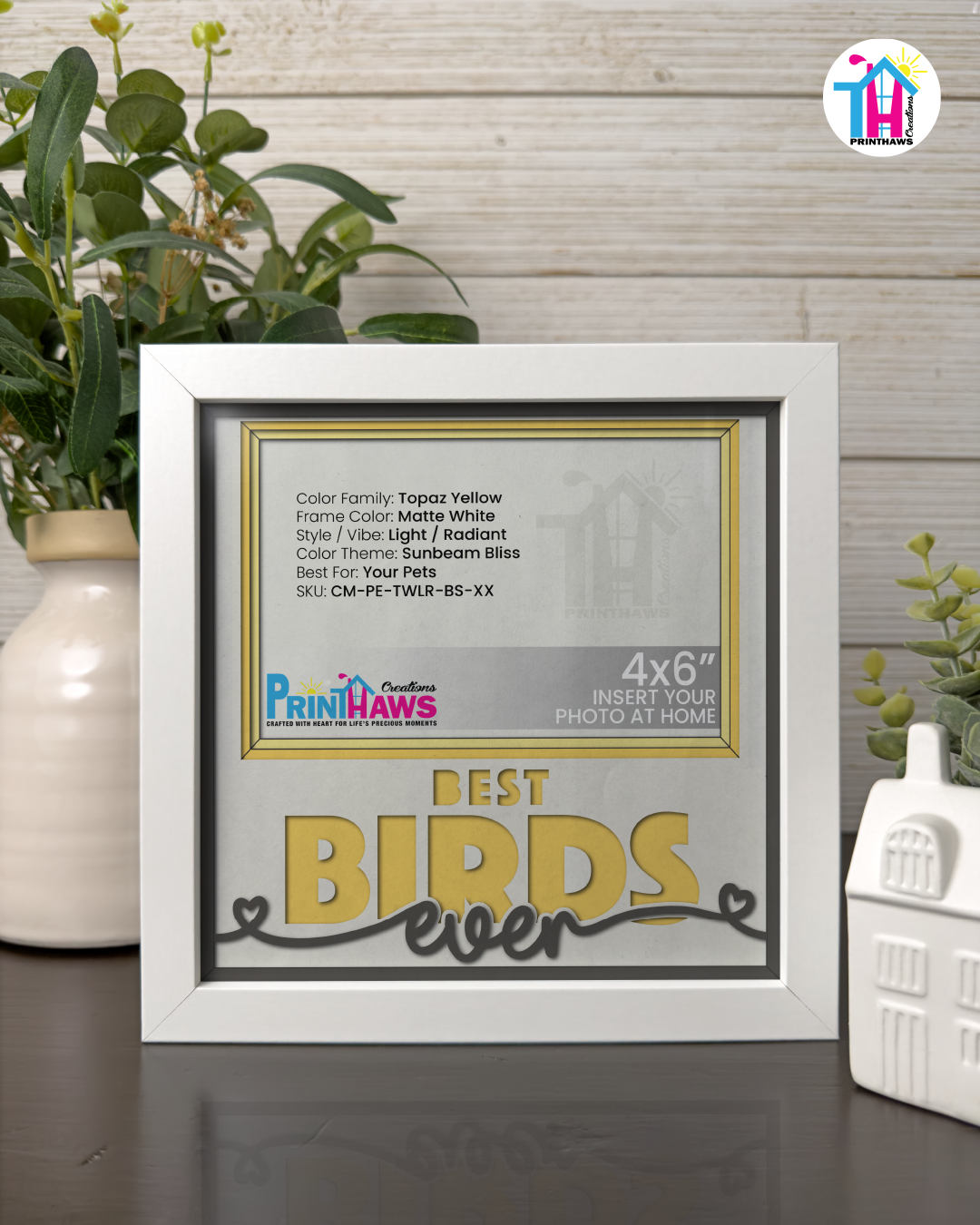 Best Birds Ever - Crafted Memoirs Photo Frame By Printhaws Creations, Matte White Frame In Topaz Yellow, Sunbeam Bliss Theme (Light, Radiant), 8x8 Frame Holds (4R) Photo -  For Your Pets