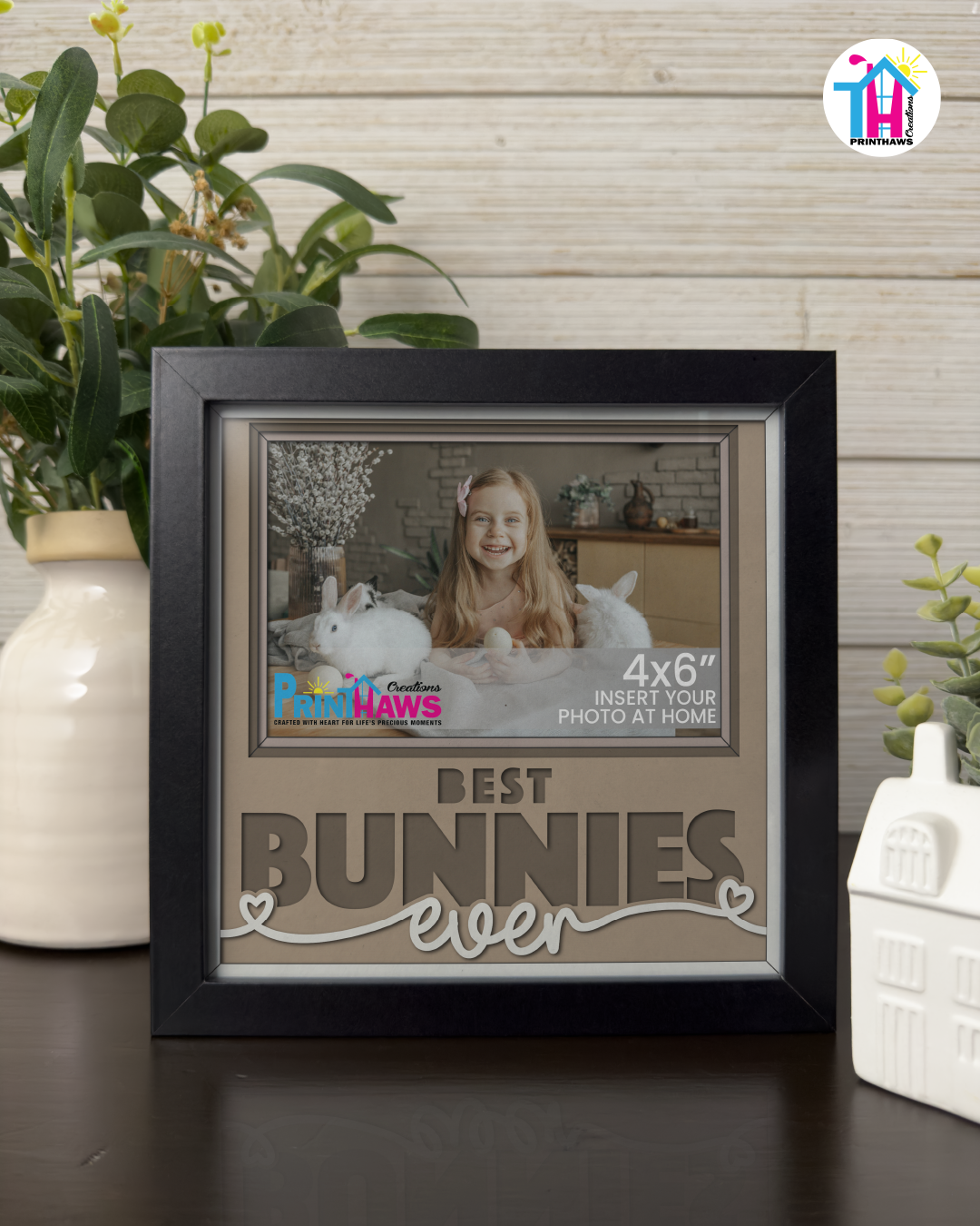 Best Bunnies Ever - Crafted Memoirs Photo Frame By Printhaws Creations, Matte Black Frame In Boulder Brown, Sunbeam Bliss Theme (Light, Radiant), 8x8 Frame Holds (4R) Photo -  For Your Pets
