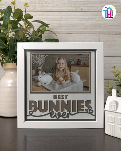 Best Bunnies Ever - Crafted Memoirs Photo Frame By Printhaws Creations, Matte White Frame In Boulder Brown, Midnight Joy Theme (Dark, Radiant), 8x8 Frame Holds (4R) Photo -  For Your Pets