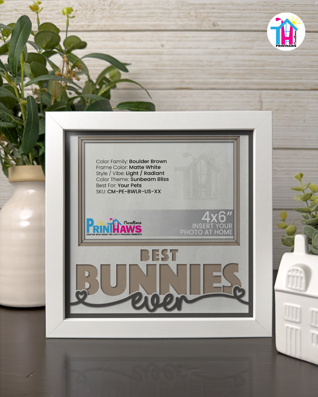 Best Bunnies Ever - Crafted Memoirs Photo Frame By Printhaws Creations, Matte White Frame In Boulder Brown, Sunbeam Bliss Theme (Light, Radiant), 8x8 Frame Holds (4R) Photo -  For Your Pets
