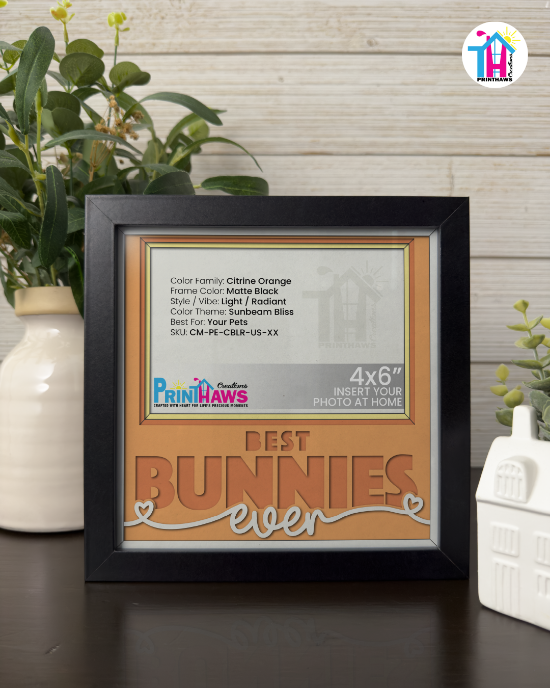 Best Bunnies Ever - Crafted Memoirs Photo Frame By Printhaws Creations, Matte Black Frame In Citrine Orange, Sunbeam Bliss Theme (Light, Radiant), 8x8 Frame Holds (4R) Photo -  For Your Pets