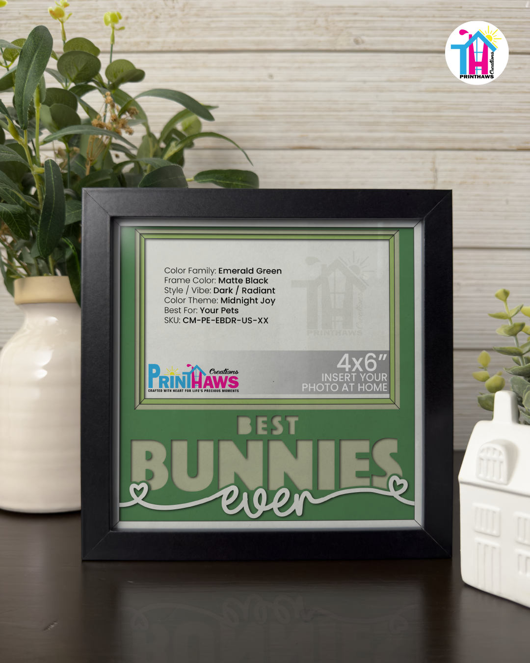 Best Bunnies Ever - Crafted Memoirs Photo Frame By Printhaws Creations, Matte Black Frame In Emerald Green, Midnight Joy Theme (Dark, Radiant), 8x8 Frame Holds (4R) Photo -  For Your Pets
