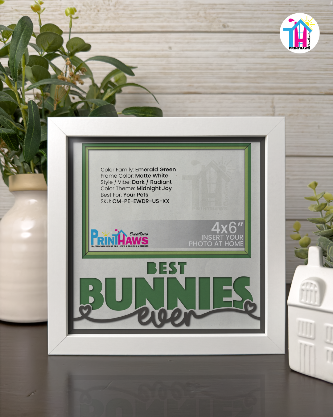 Best Bunnies Ever - Crafted Memoirs Photo Frame By Printhaws Creations, Matte White Frame In Emerald Green, Midnight Joy Theme (Dark, Radiant), 8x8 Frame Holds (4R) Photo -  For Your Pets