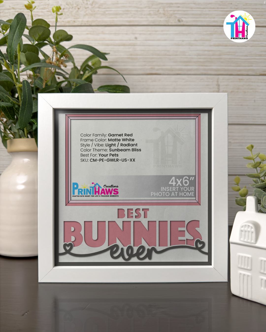 Best Bunnies Ever - Crafted Memoirs Photo Frame By Printhaws Creations, Matte White Frame In Garnet Red, Sunbeam Bliss Theme (Light, Radiant), 8x8 Frame Holds (4R) Photo -  For Your Pets