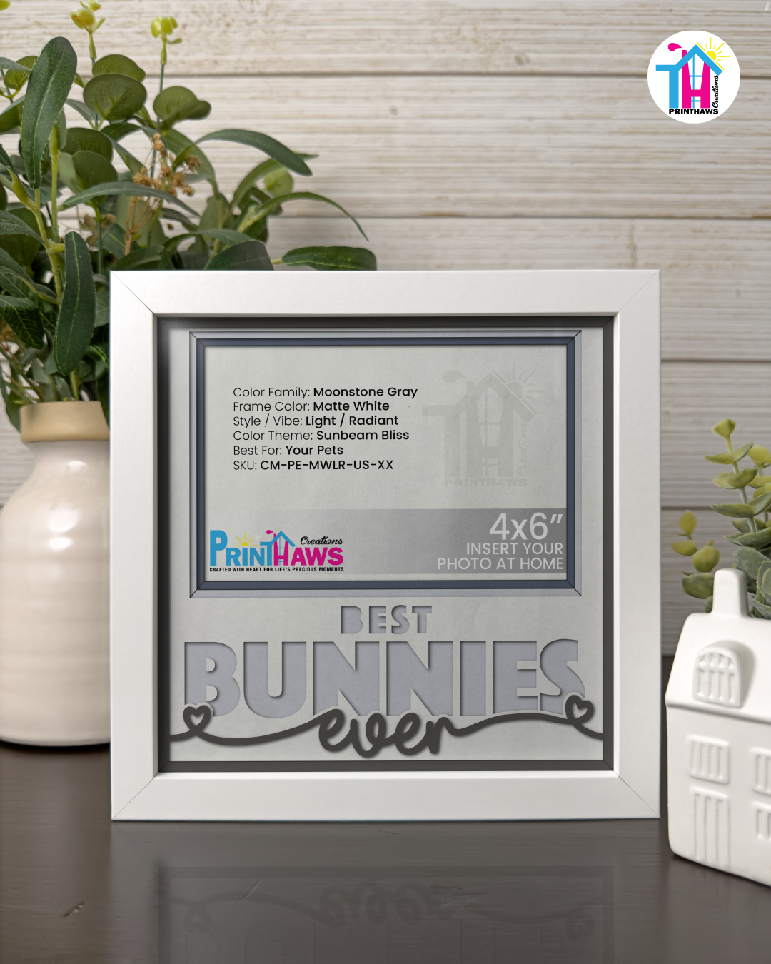 Best Bunnies Ever - Crafted Memoirs Photo Frame By Printhaws Creations, Matte White Frame In Moonstone Gray, Sunbeam Bliss Theme (Light, Radiant), 8x8 Frame Holds (4R) Photo -  For Your Pets