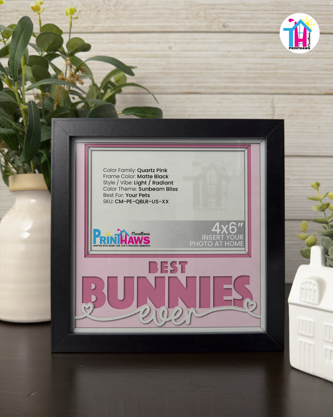 Best Bunnies Ever - Crafted Memoirs Photo Frame By Printhaws Creations, Matte Black Frame In Quartz Pink, Sunbeam Bliss Theme (Light, Radiant), 8x8 Frame Holds (4R) Photo -  For Your Pets