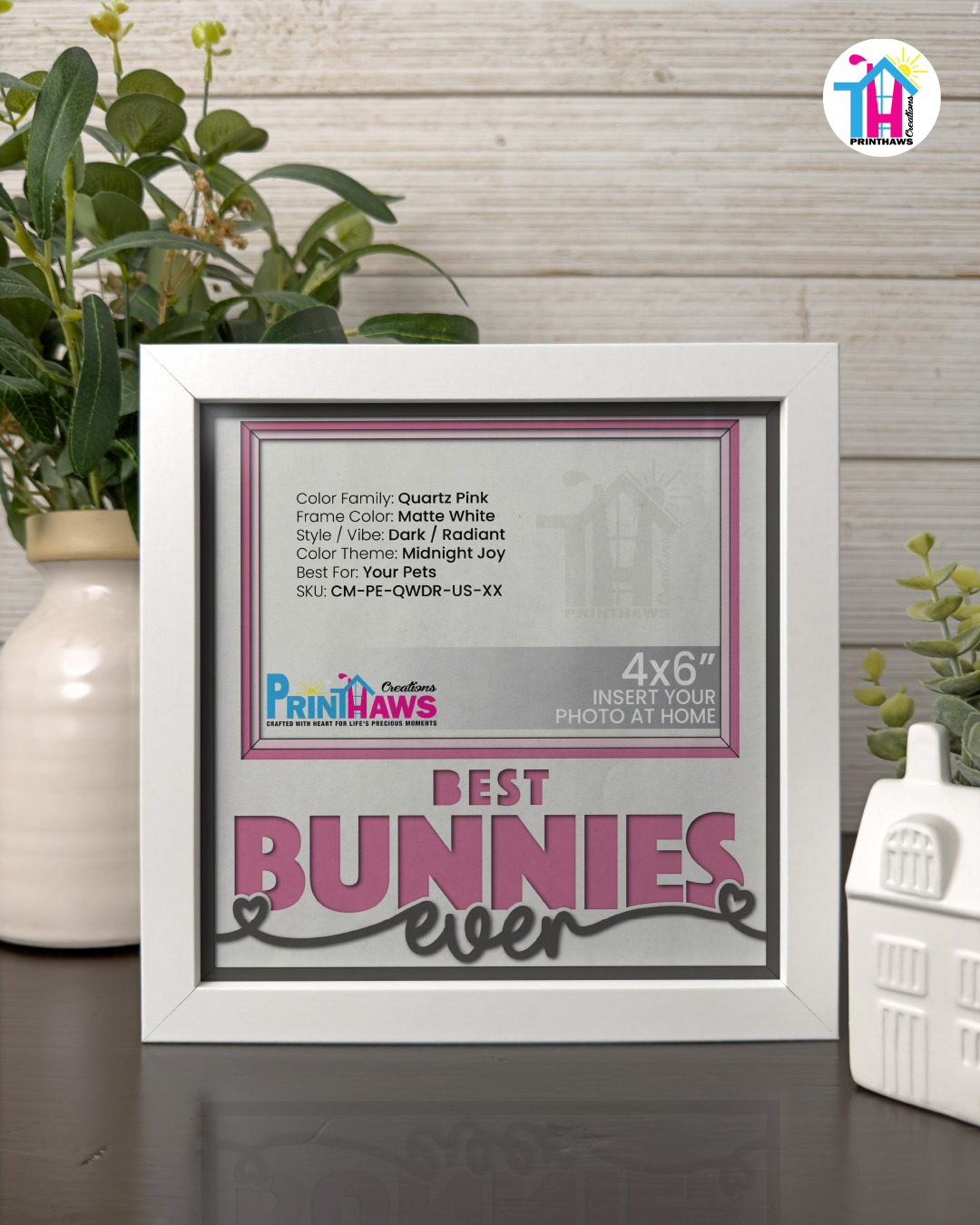 Best Bunnies Ever - Crafted Memoirs Photo Frame By Printhaws Creations, Matte White Frame In Quartz Pink, Midnight Joy Theme (Dark, Radiant), 8x8 Frame Holds (4R) Photo -  For Your Pets