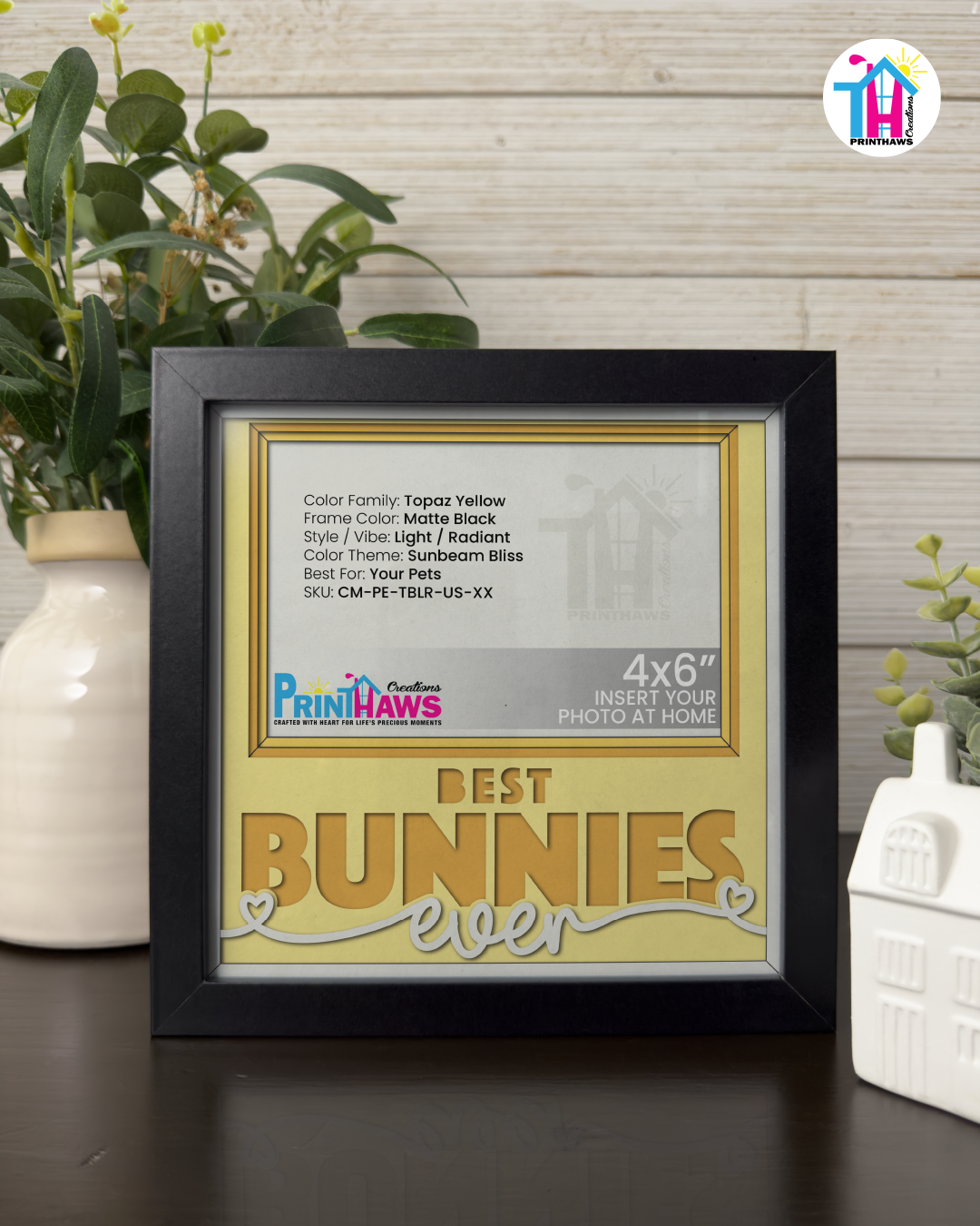 Best Bunnies Ever - Crafted Memoirs Photo Frame By Printhaws Creations, Matte Black Frame In Topaz Yellow, Sunbeam Bliss Theme (Light, Radiant), 8x8 Frame Holds (4R) Photo -  For Your Pets