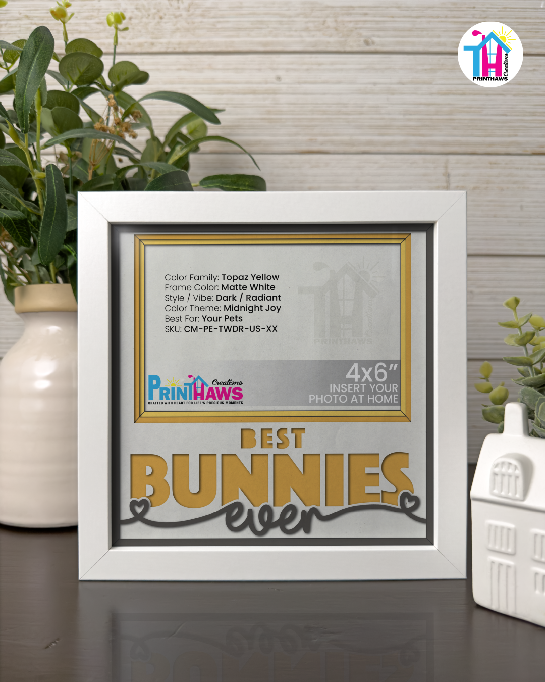 Best Bunnies Ever - Crafted Memoirs Photo Frame By Printhaws Creations, Matte White Frame In Topaz Yellow, Midnight Joy Theme (Dark, Radiant), 8x8 Frame Holds (4R) Photo -  For Your Pets