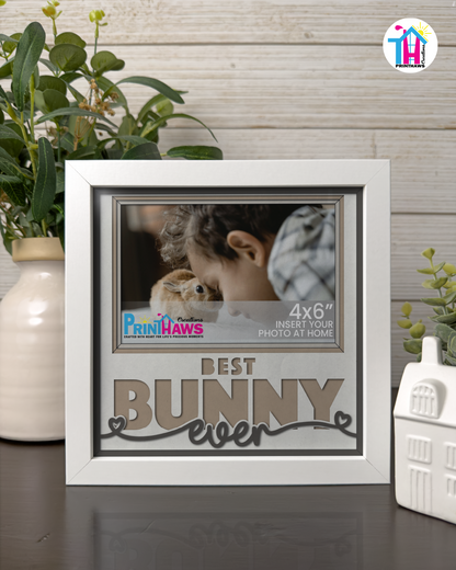 Best Bunny Ever - Crafted Memoirs Photo Frame By Printhaws Creations, Matte White Frame In Boulder Brown, Sunbeam Bliss Theme (Light, Radiant), 8x8 Frame Holds (4R) Photo -  For Your Pets