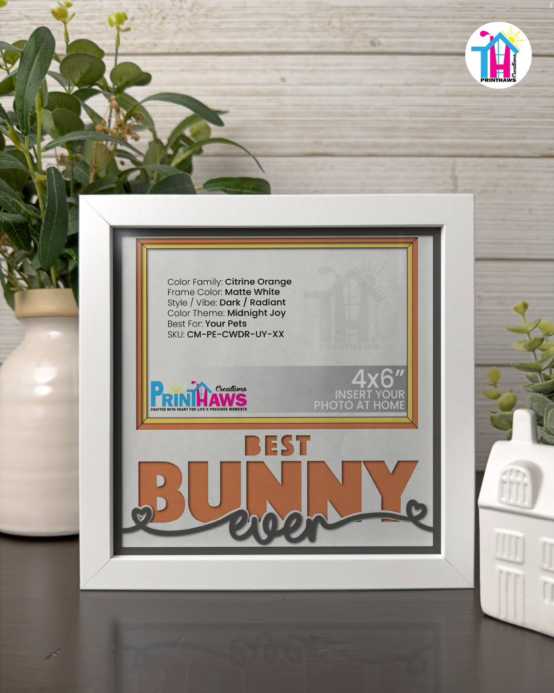Best Bunny Ever - Crafted Memoirs Photo Frame By Printhaws Creations, Matte White Frame In Citrine Orange, Midnight Joy Theme (Dark, Radiant), 8x8 Frame Holds (4R) Photo -  For Your Pets
