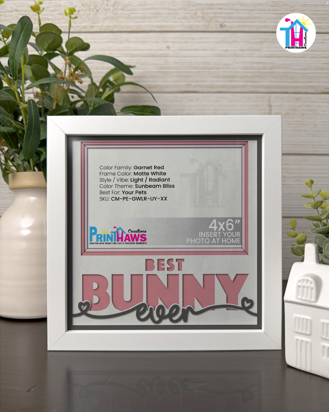 Best Bunny Ever - Crafted Memoirs Photo Frame By Printhaws Creations, Matte White Frame In Garnet Red, Sunbeam Bliss Theme (Light, Radiant), 8x8 Frame Holds (4R) Photo -  For Your Pets