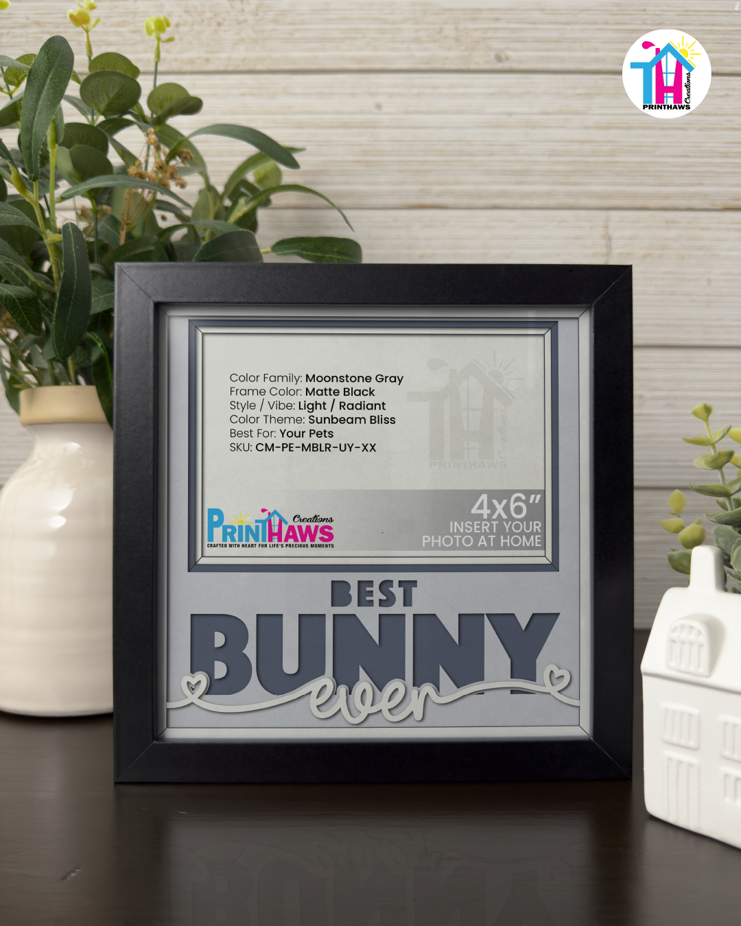 Best Bunny Ever - Crafted Memoirs Photo Frame By Printhaws Creations, Matte Black Frame In Moonstone Gray, Sunbeam Bliss Theme (Light, Radiant), 8x8 Frame Holds (4R) Photo -  For Your Pets