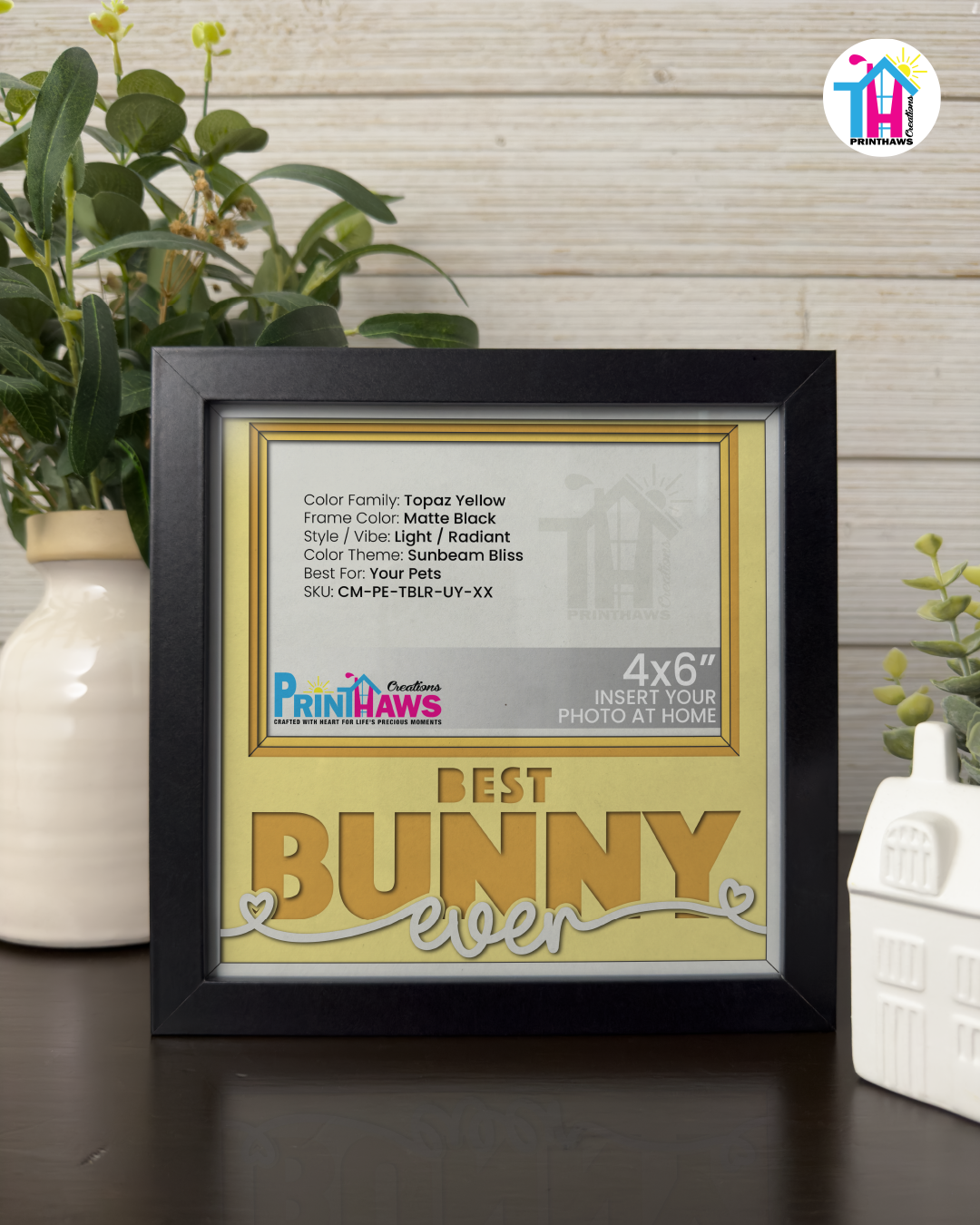 Best Bunny Ever - Crafted Memoirs Photo Frame By Printhaws Creations, Matte Black Frame In Topaz Yellow, Sunbeam Bliss Theme (Light, Radiant), 8x8 Frame Holds (4R) Photo -  For Your Pets