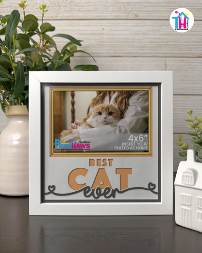 Best Cat Ever - Crafted Memoirs Photo Frame By Printhaws Creations, Matte White Frame In Citrine Orange, Sunbeam Bliss Theme (Light, Radiant), 8x8 Frame Holds (4R) Photo -  For Your Pets