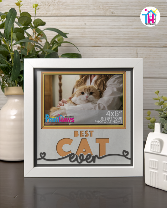 Best Cat Ever - Crafted Memoirs Photo Frame By Printhaws Creations, Matte White Frame In Citrine Orange, Sunbeam Bliss Theme (Light, Radiant), 8x8 Frame Holds (4R) Photo -  For Your Pets