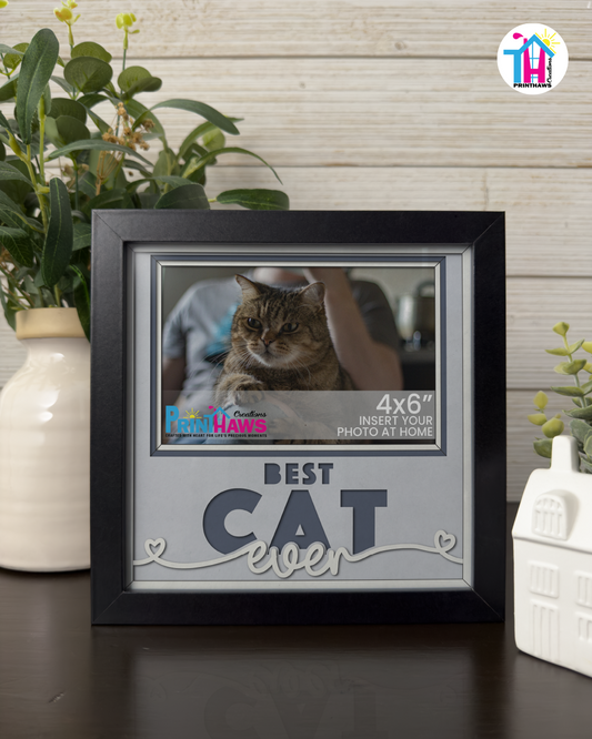 Best Cat Ever - Crafted Memoirs Photo Frame By Printhaws Creations, Matte Black Frame In Moonstone Gray, Sunbeam Bliss Theme (Light, Radiant), 8x8 Frame Holds (4R) Photo -  For Your Pets