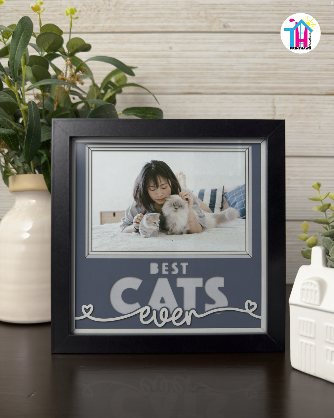 Best Cats Ever - Crafted Memoirs Photo Frame By Printhaws Creations, Matte Black Frame In Moonstone Gray, Midnight Joy Theme (Dark, Radiant), 8x8 Frame Holds (4R) Photo -  For Your Pets