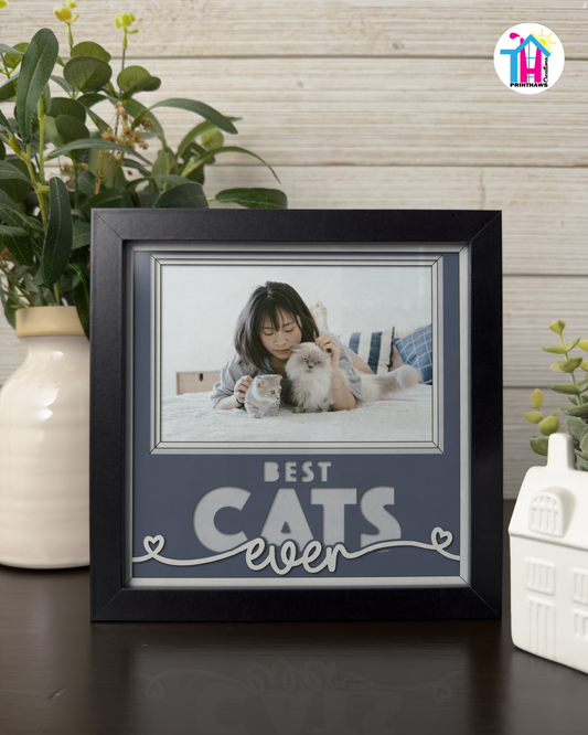 Best Cats Ever - Crafted Memoirs Photo Frame By Printhaws Creations, Matte Black Frame In Moonstone Gray, Midnight Joy Theme (Dark, Radiant), 8x8 Frame Holds (4R) Photo -  For Your Pets