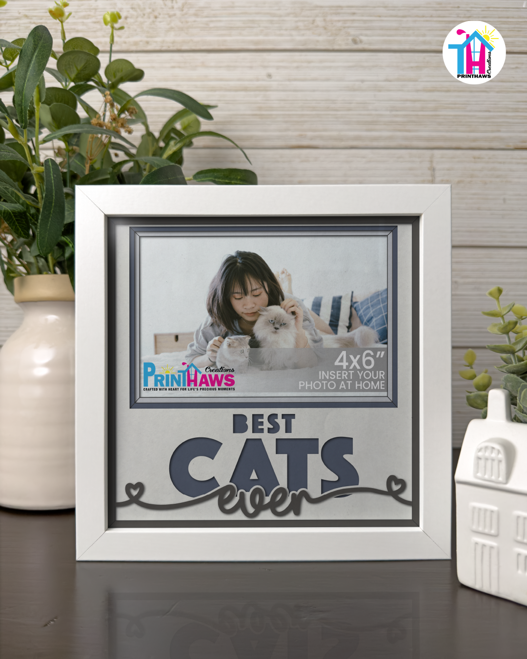 Best Cats Ever - Crafted Memoirs Photo Frame By Printhaws Creations, Matte White Frame In Moonstone Gray, Midnight Joy Theme (Dark, Radiant), 8x8 Frame Holds (4R) Photo -  For Your Pets