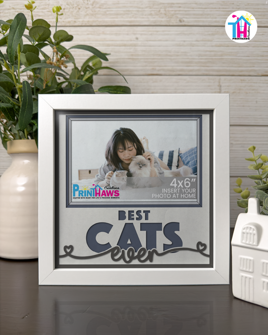 Best Cats Ever - Crafted Memoirs Photo Frame By Printhaws Creations, Matte White Frame In Moonstone Gray, Midnight Joy Theme (Dark, Radiant), 8x8 Frame Holds (4R) Photo -  For Your Pets