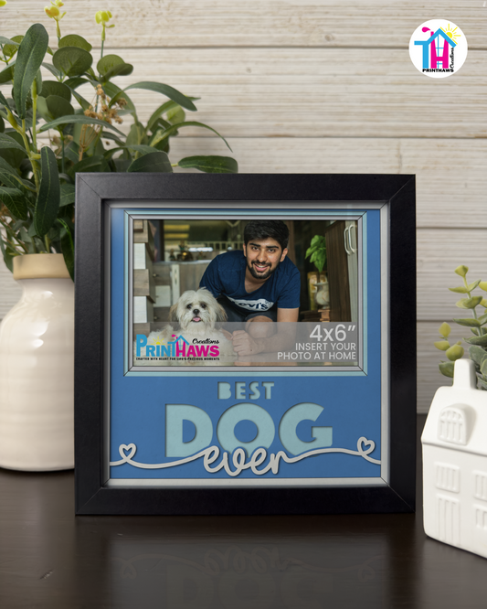 Best Dog Ever - Crafted Memoirs Photo Frame By Printhaws Creations, Matte Black Frame In Sapphire Blue, Midnight Joy Theme (Dark, Radiant), 8x8 Frame Holds (4R) Photo -  For Your Pets