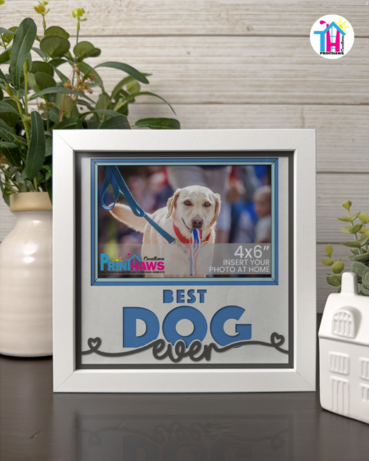 Best Dog Ever - Crafted Memoirs Photo Frame By Printhaws Creations, Matte White Frame In Sapphire Blue, Midnight Joy Theme (Dark, Radiant), 8x8 Frame Holds (4R) Photo -  For Your Pets