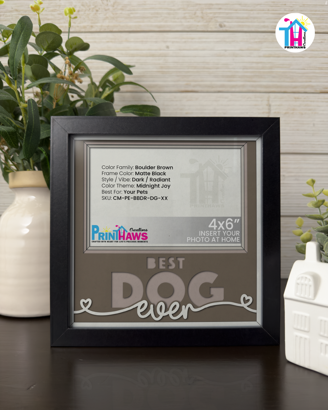 Best Dog Ever - Crafted Memoirs Photo Frame By Printhaws Creations, Matte Black Frame In Boulder Brown, Midnight Joy Theme (Dark, Radiant), 8x8 Frame Holds (4R) Photo -  For Your Pets