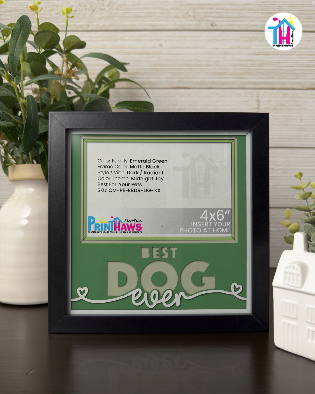 Best Dog Ever - Crafted Memoirs Photo Frame By Printhaws Creations, Matte Black Frame In Emerald Green, Midnight Joy Theme (Dark, Radiant), 8x8 Frame Holds (4R) Photo -  For Your Pets