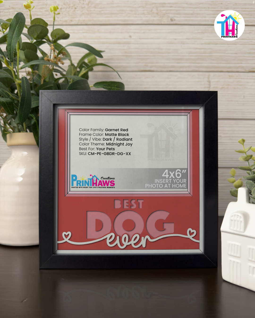 Best Dog Ever - Crafted Memoirs Photo Frame By Printhaws Creations, Matte Black Frame In Garnet Red, Midnight Joy Theme (Dark, Radiant), 8x8 Frame Holds (4R) Photo -  For Your Pets
