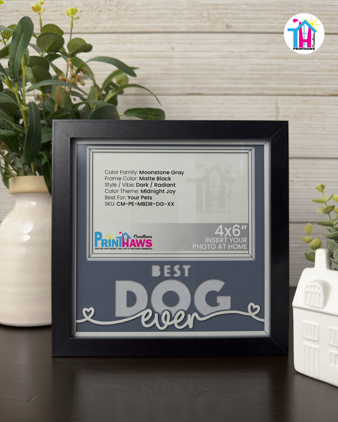 Best Dog Ever - Crafted Memoirs Photo Frame By Printhaws Creations, Matte Black Frame In Moonstone Gray, Midnight Joy Theme (Dark, Radiant), 8x8 Frame Holds (4R) Photo -  For Your Pets