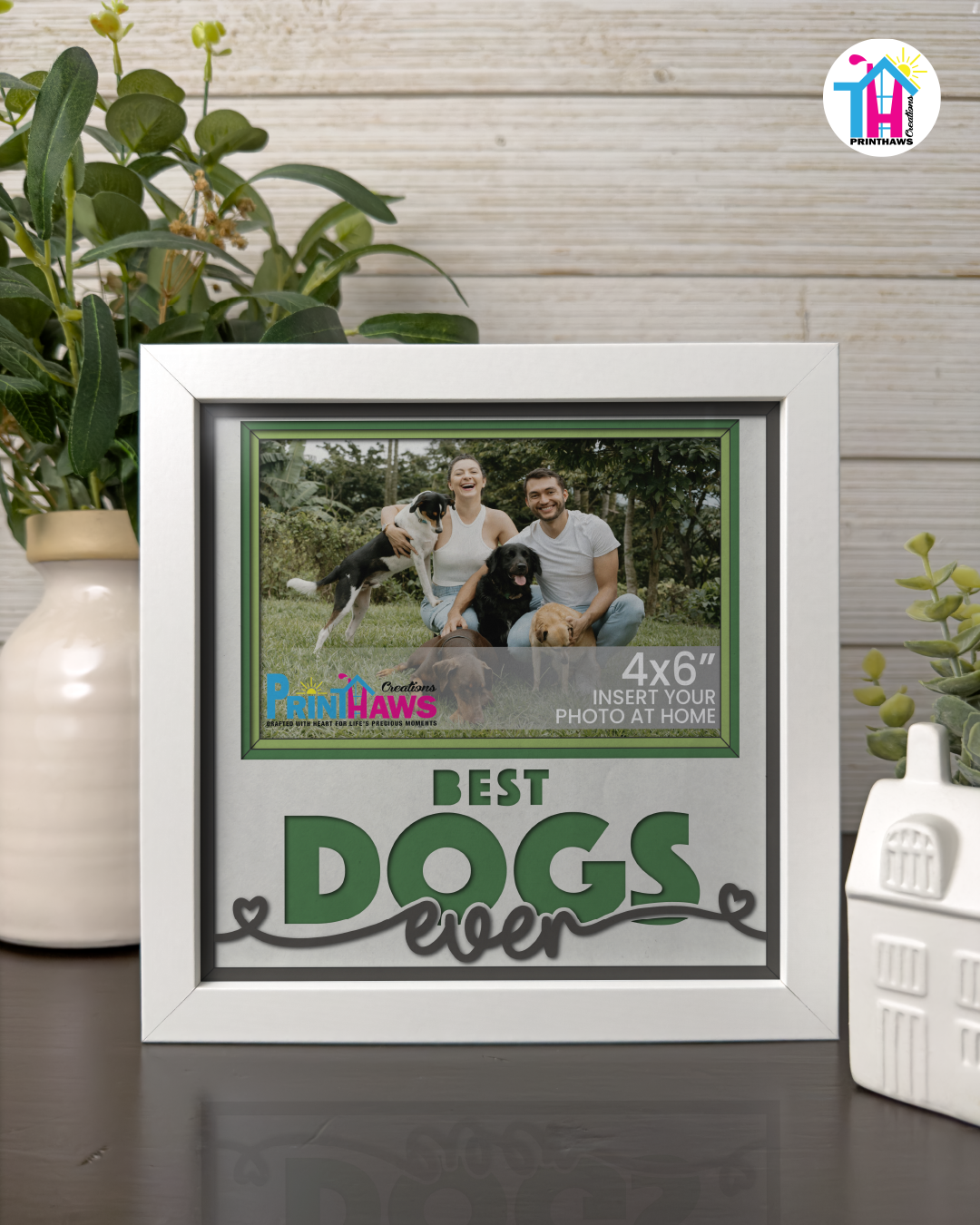 Best Dogs Ever - Crafted Memoirs Photo Frame By Printhaws Creations, Matte White Frame In Emerald Green, Midnight Joy Theme (Dark, Radiant), 8x8 Frame Holds (4R) Photo -  For Your Pets