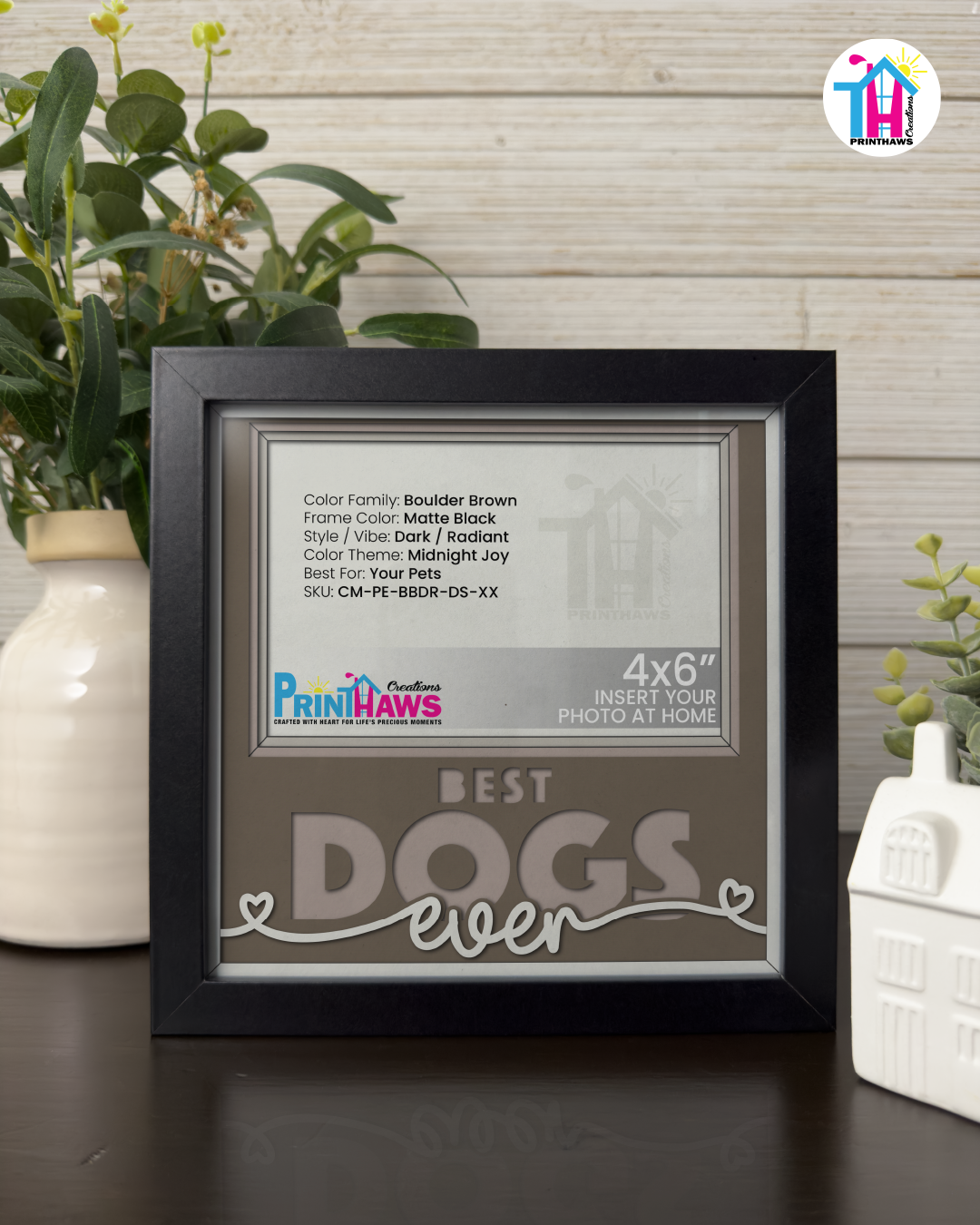 Best Dogs Ever - Crafted Memoirs Photo Frame By Printhaws Creations, Matte Black Frame In Boulder Brown, Midnight Joy Theme (Dark, Radiant), 8x8 Frame Holds (4R) Photo -  For Your Pets