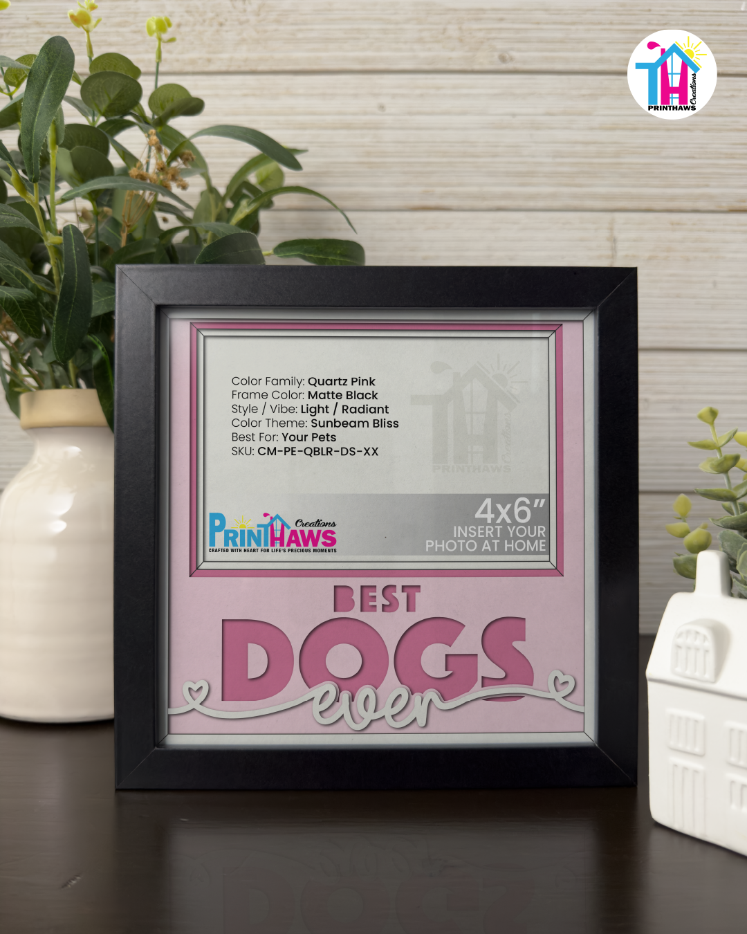 Best Dogs Ever - Crafted Memoirs Photo Frame By Printhaws Creations, Matte Black Frame In Quartz Pink, Sunbeam Bliss Theme (Light, Radiant), 8x8 Frame Holds (4R) Photo -  For Your Pets