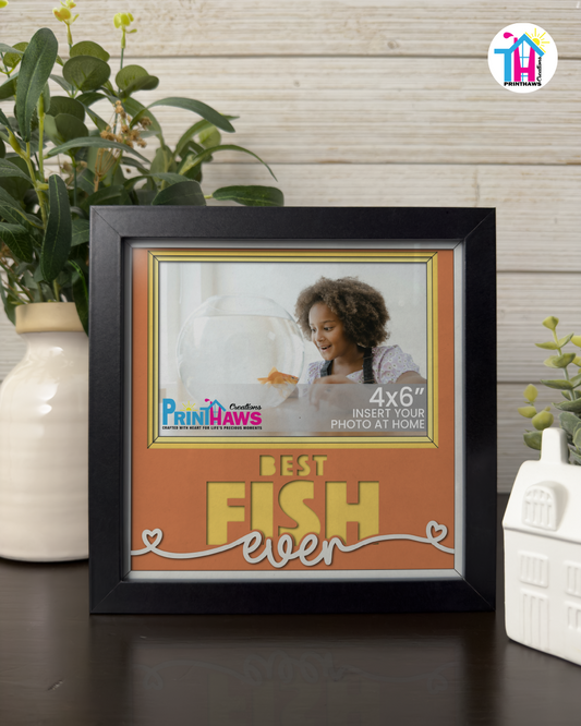 Best Fish Ever - Crafted Memoirs Photo Frame By Printhaws Creations, Matte Black Frame In Citrine Orange, Midnight Joy Theme (Dark, Radiant), 8x8 Frame Holds (4R) Photo -  For Your Pets
