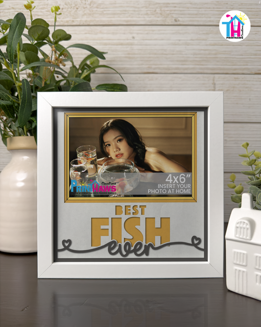 Best Fish Ever - Crafted Memoirs Photo Frame By Printhaws Creations, Matte White Frame In Topaz Yellow, Midnight Joy Theme (Dark, Radiant), 8x8 Frame Holds (4R) Photo -  For Your Pets