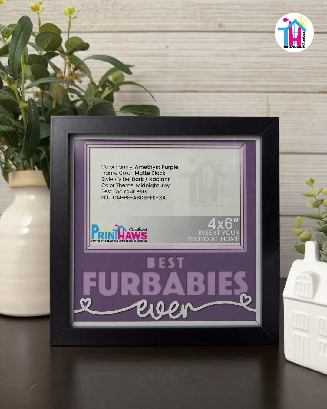 Best Furbabies Ever - Crafted Memoirs Photo Frame By Printhaws Creations, Matte Black Frame In Amethyst Purple, Midnight Joy Theme (Dark, Radiant), 8x8 Frame Holds (4R) Photo -  For Your Pets