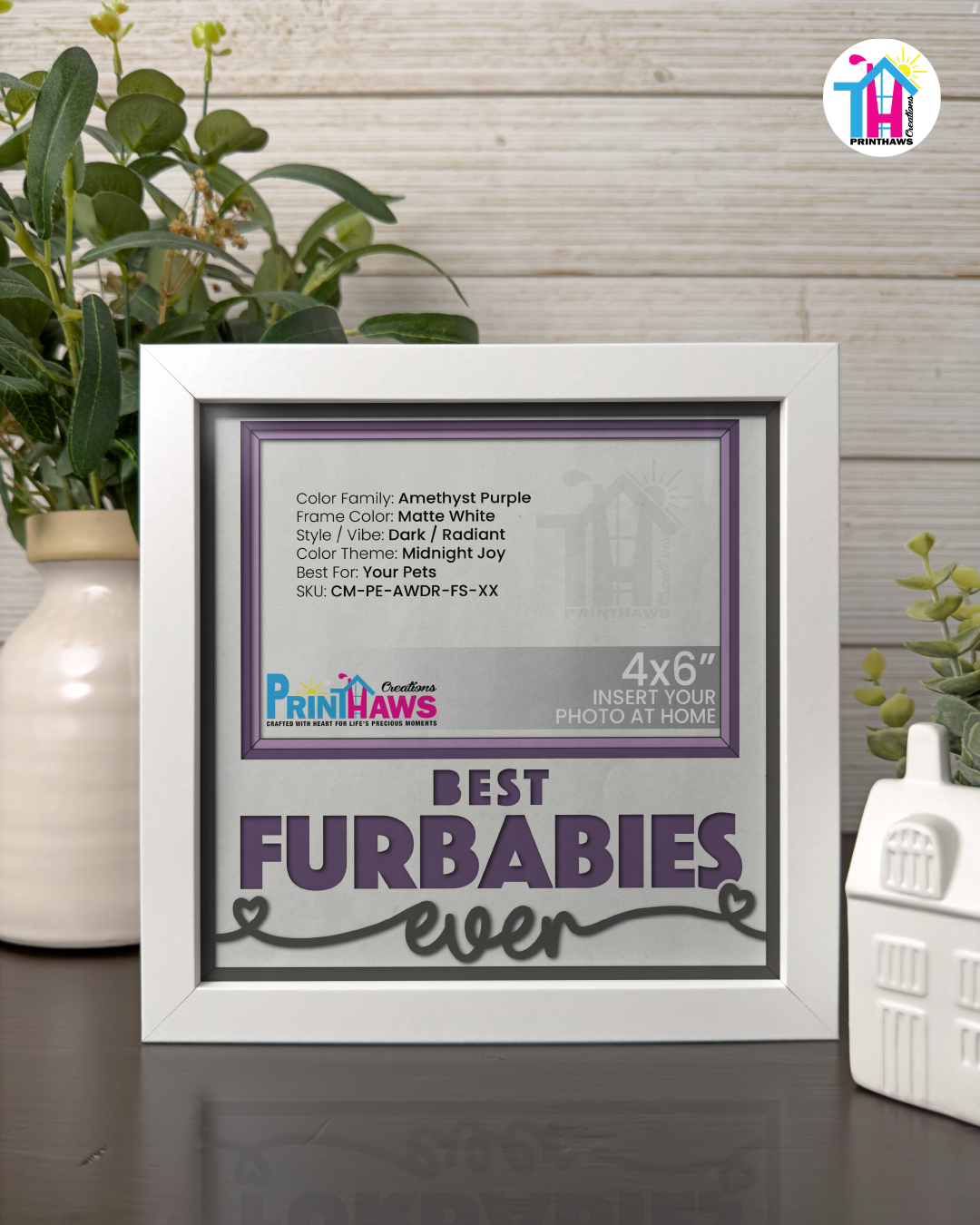 Best Furbabies Ever - Crafted Memoirs Photo Frame By Printhaws Creations, Matte White Frame In Amethyst Purple, Midnight Joy Theme (Dark, Radiant), 8x8 Frame Holds (4R) Photo -  For Your Pets