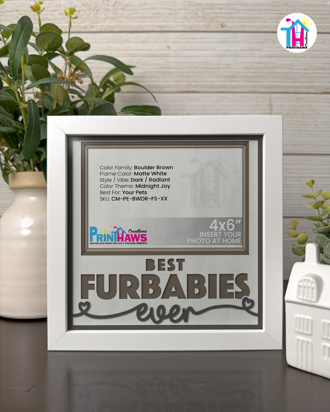 Best Furbabies Ever - Crafted Memoirs Photo Frame By Printhaws Creations, Matte White Frame In Boulder Brown, Midnight Joy Theme (Dark, Radiant), 8x8 Frame Holds (4R) Photo -  For Your Pets