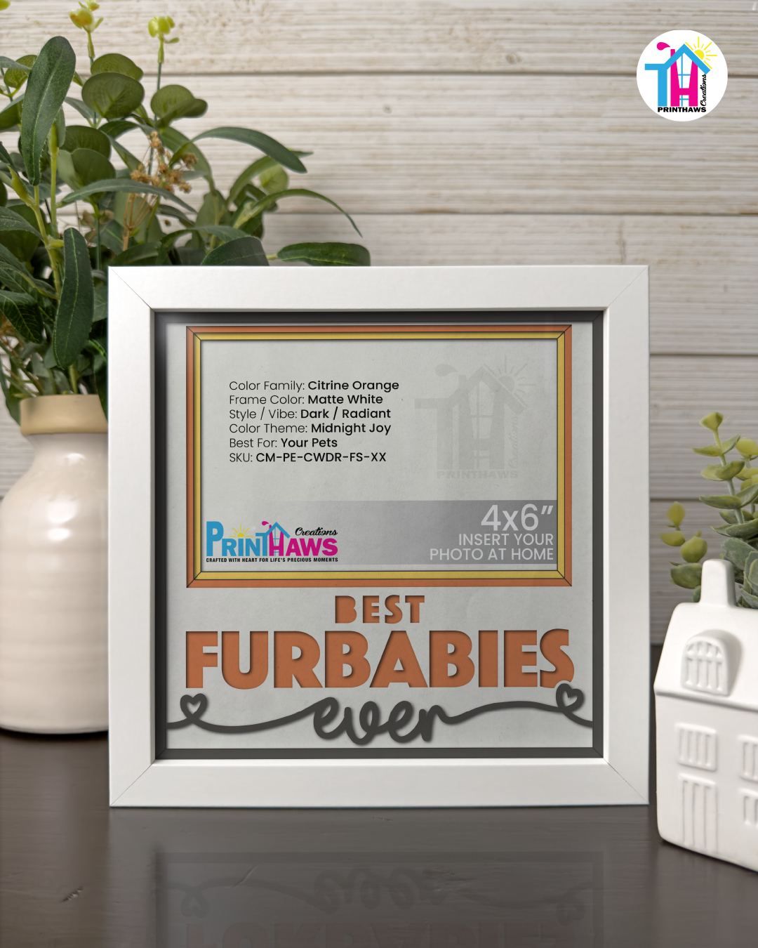 Best Furbabies Ever - Crafted Memoirs Photo Frame By Printhaws Creations, Matte White Frame In Citrine Orange, Midnight Joy Theme (Dark, Radiant), 8x8 Frame Holds (4R) Photo -  For Your Pets