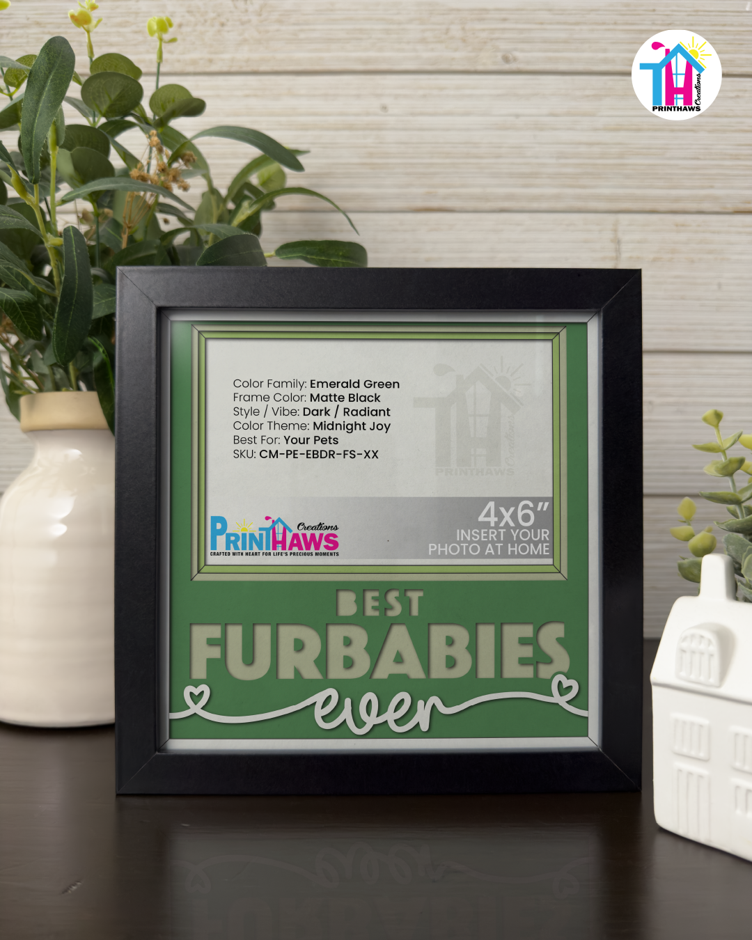 Best Furbabies Ever - Crafted Memoirs Photo Frame By Printhaws Creations, Matte Black Frame In Emerald Green, Midnight Joy Theme (Dark, Radiant), 8x8 Frame Holds (4R) Photo -  For Your Pets