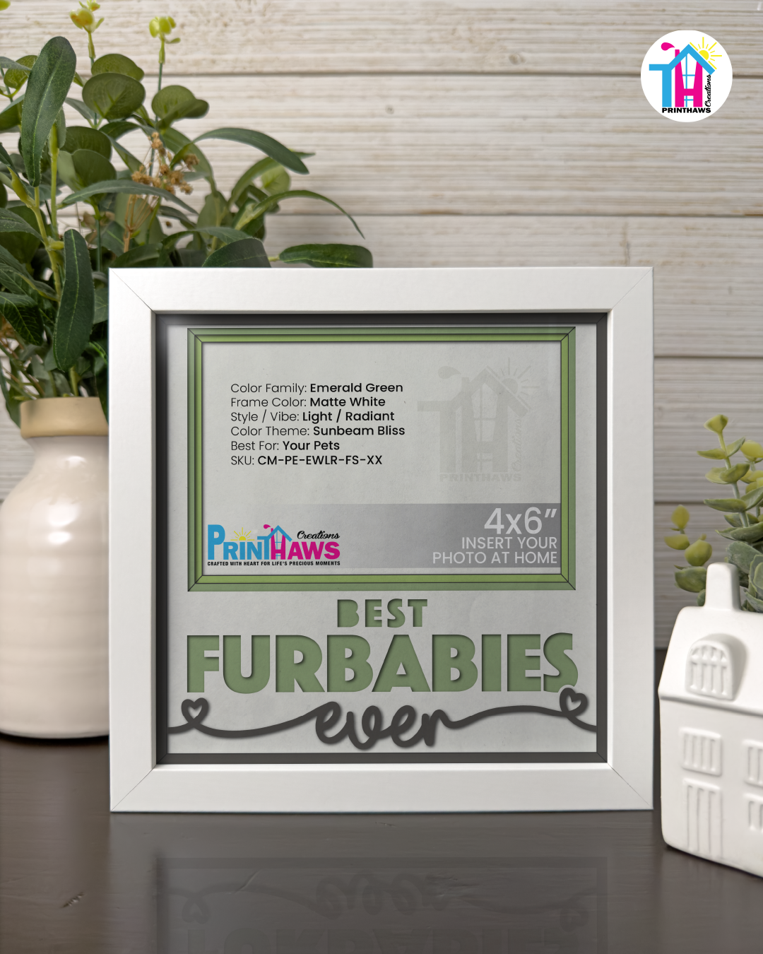 Best Furbabies Ever - Crafted Memoirs Photo Frame By Printhaws Creations, Matte White Frame In Emerald Green, Sunbeam Bliss Theme (Light, Radiant), 8x8 Frame Holds (4R) Photo -  For Your Pets