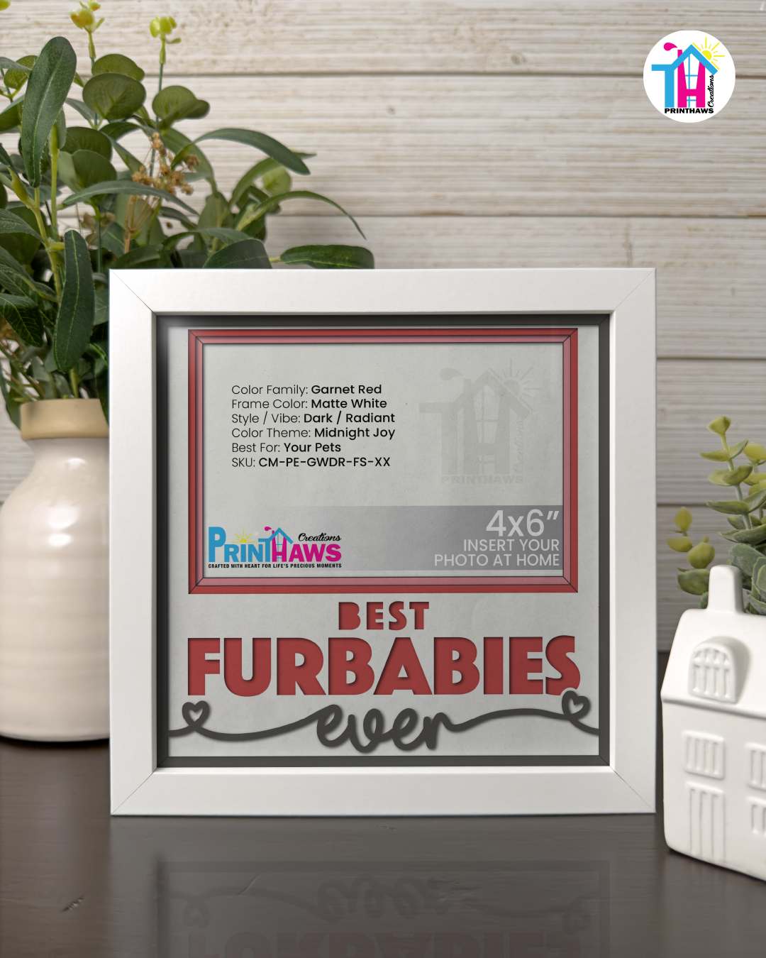 Best Furbabies Ever - Crafted Memoirs Photo Frame By Printhaws Creations, Matte White Frame In Garnet Red, Midnight Joy Theme (Dark, Radiant), 8x8 Frame Holds (4R) Photo -  For Your Pets