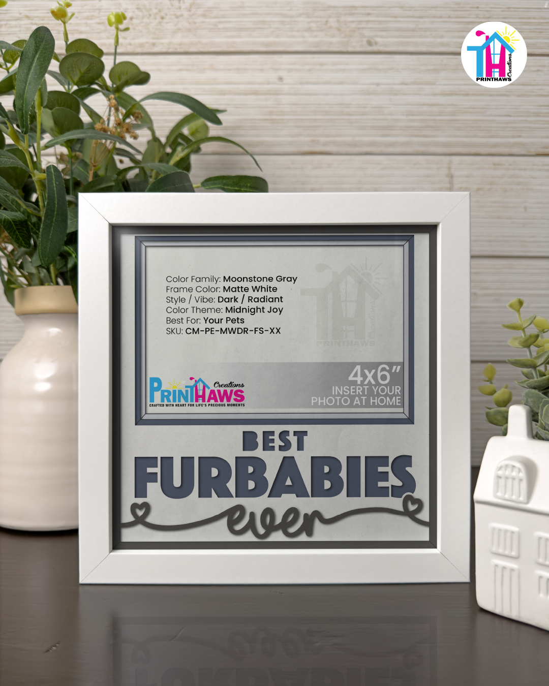 Best Furbabies Ever - Crafted Memoirs Photo Frame By Printhaws Creations, Matte White Frame In Moonstone Gray, Midnight Joy Theme (Dark, Radiant), 8x8 Frame Holds (4R) Photo -  For Your Pets