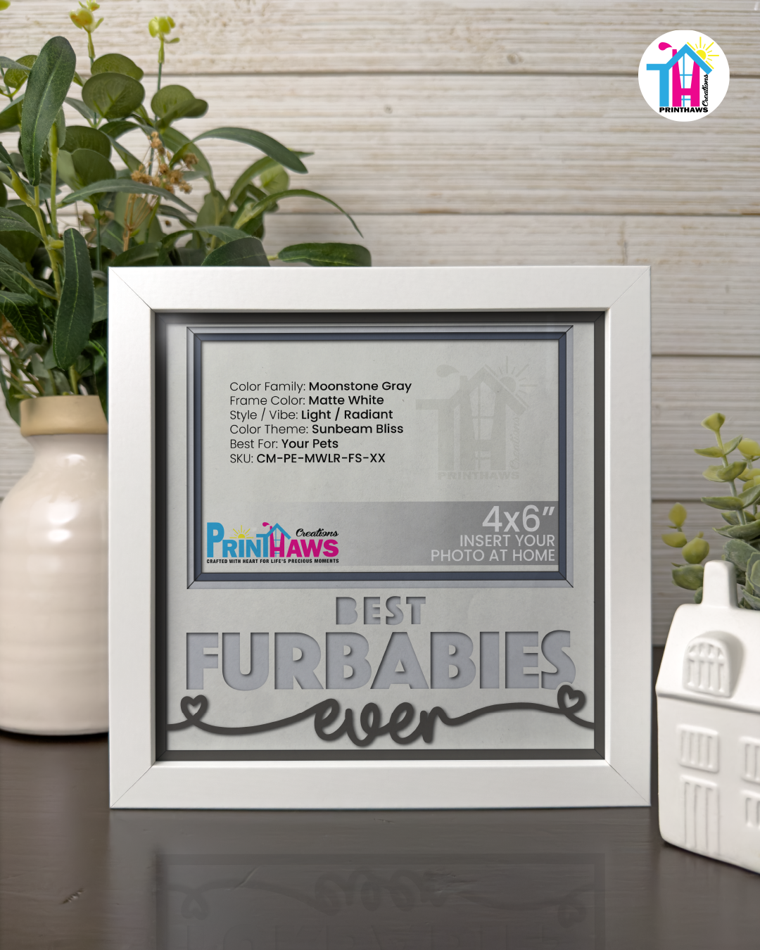 Best Furbabies Ever - Crafted Memoirs Photo Frame By Printhaws Creations, Matte White Frame In Moonstone Gray, Sunbeam Bliss Theme (Light, Radiant), 8x8 Frame Holds (4R) Photo -  For Your Pets