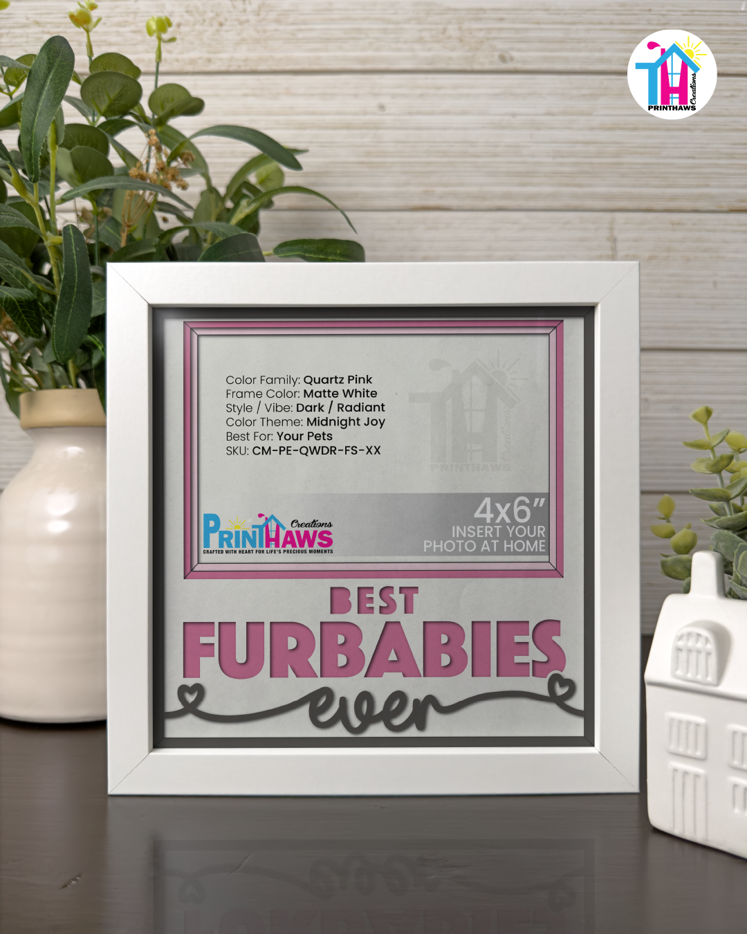 Best Furbabies Ever - Crafted Memoirs Photo Frame By Printhaws Creations, Matte White Frame In Quartz Pink, Midnight Joy Theme (Dark, Radiant), 8x8 Frame Holds (4R) Photo -  For Your Pets