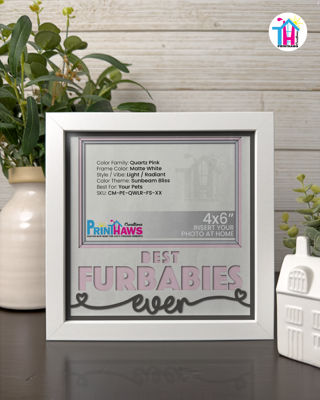 Best Furbabies Ever - Crafted Memoirs Photo Frame By Printhaws Creations, Matte White Frame In Quartz Pink, Sunbeam Bliss Theme (Light, Radiant), 8x8 Frame Holds (4R) Photo -  For Your Pets